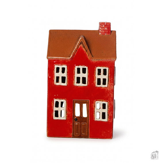 Teelichthaus aus Keramik - Rot
