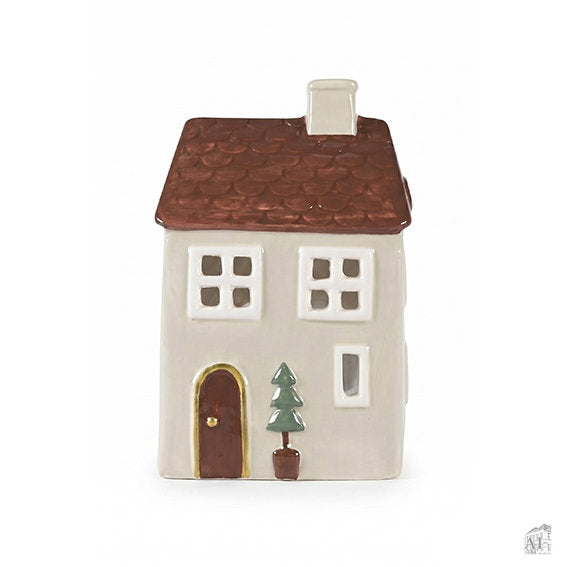 kleines Teelichthaus aus Keramik - Beige