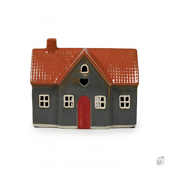 breites Teelichthaus aus Keramik - Grau
