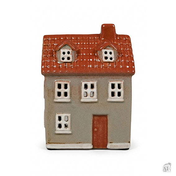 kleines Teelichthaus aus Keramik - Grau