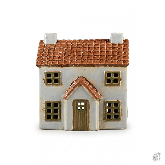 breites Teelichthaus aus Keramik - Grau